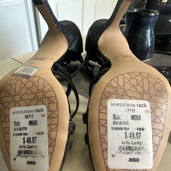 JEWEL BADGLEY MISCHKA BLK GLITTER HEELS WITH ZIP BACK SX 6 NEW WITHOUT BOX - Picture 4 of 4